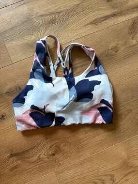Senita Floral Print Strappy Sports Bra - Navy, Blush & White